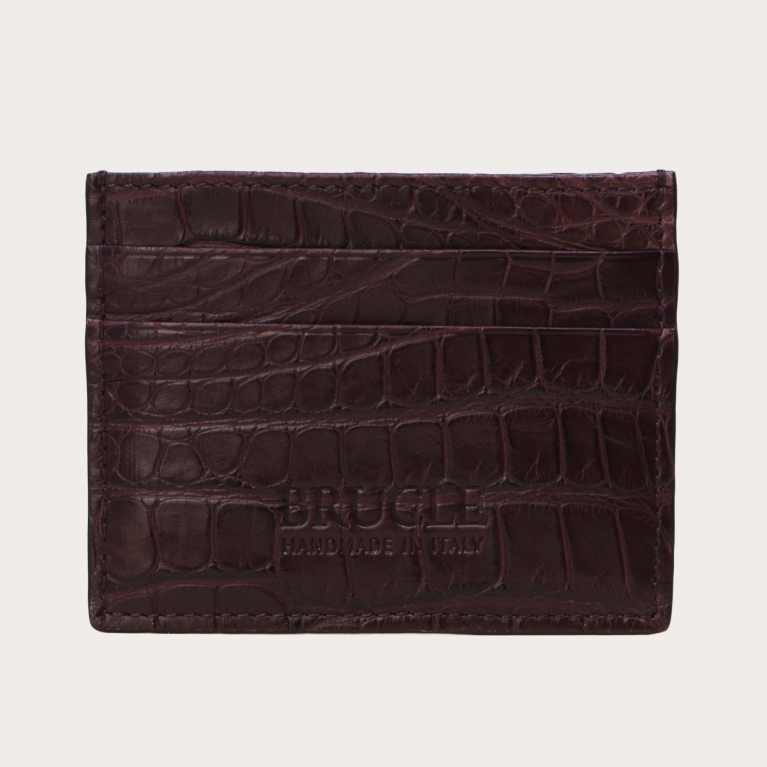 Credit card holder in genuine alligator, burgundy