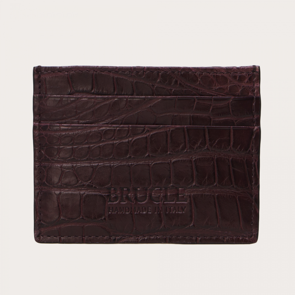 BRUCLE Credit card holder in genuine alligator, burgundy