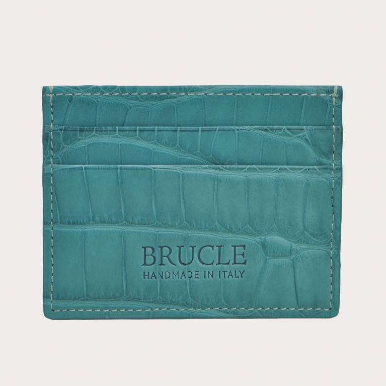 Tarjetero verde agua de caimán auténtico