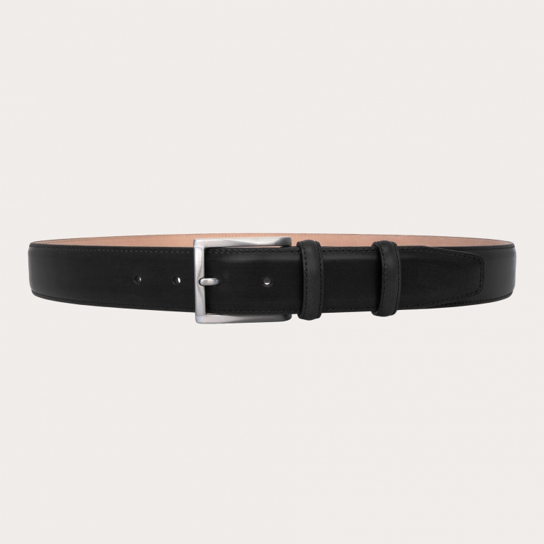 Nickel free hand-buffered black genuine leather belt