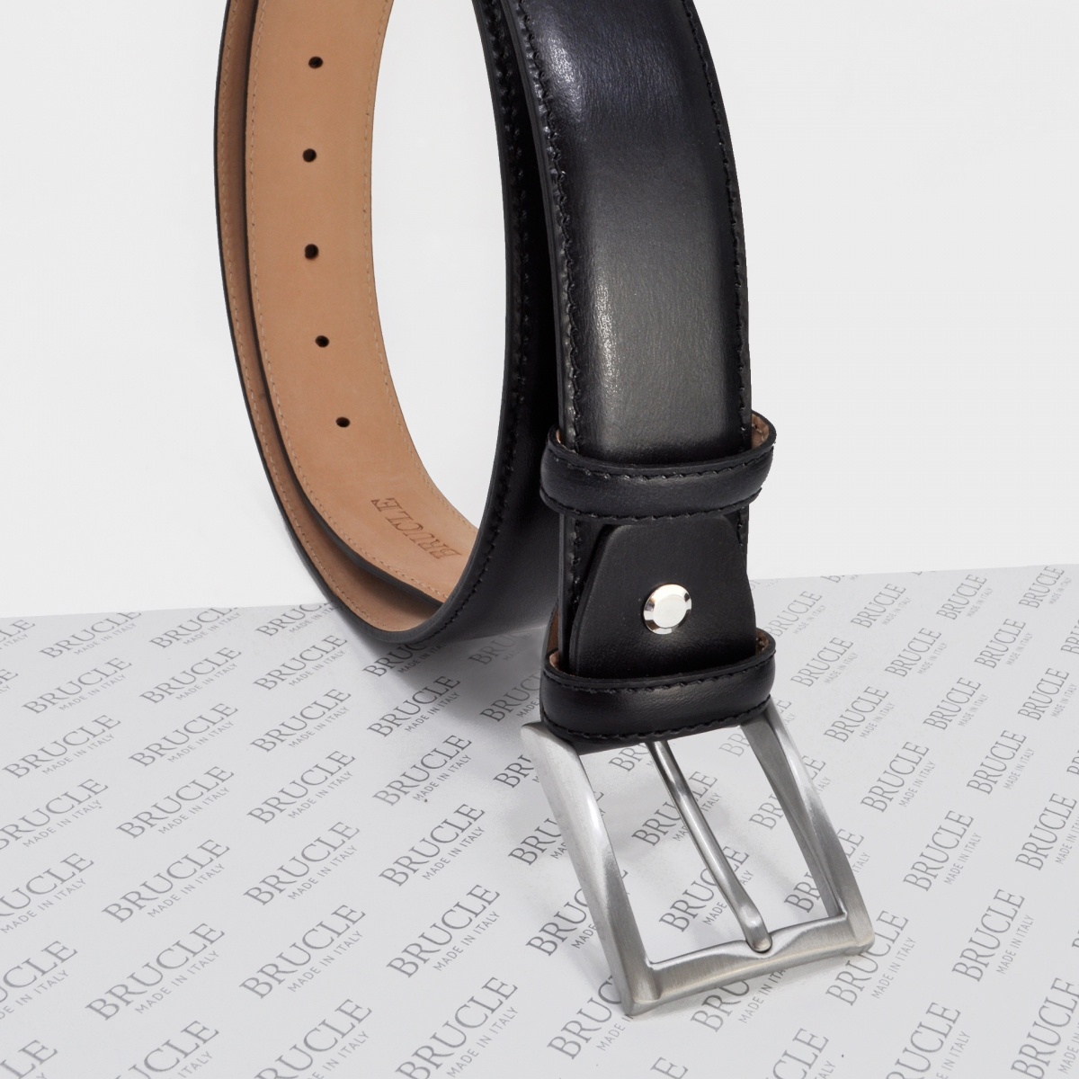 Ceinture brun foncé or en cuir tamponné à la main, sans nichel