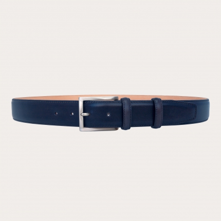 Ceinture bleue en cuir tamponné à la main, sans nichel