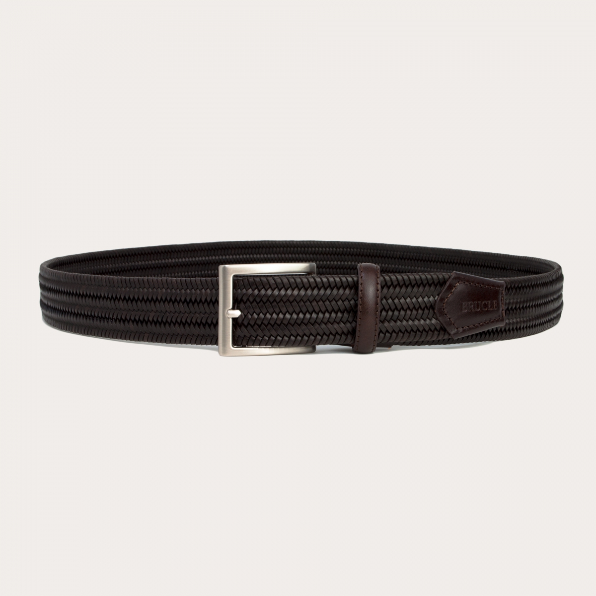 BRUCLE Braided elastic brown belt in bonded leather