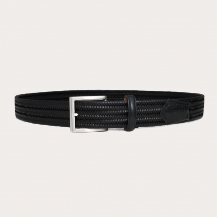 Black elastic braided belt in regenerated leather