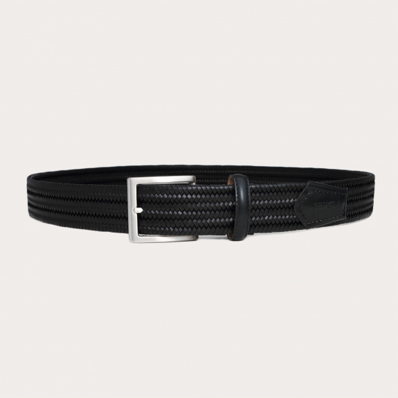 BRUCLE Black elastic braided belt in regenerated leather