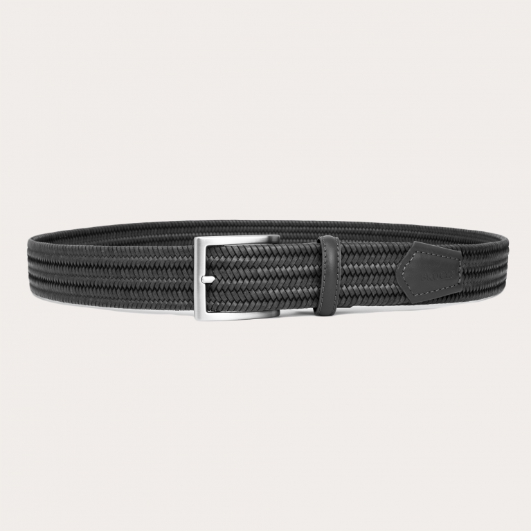 Braided elastic grey belt in regenerated leather
