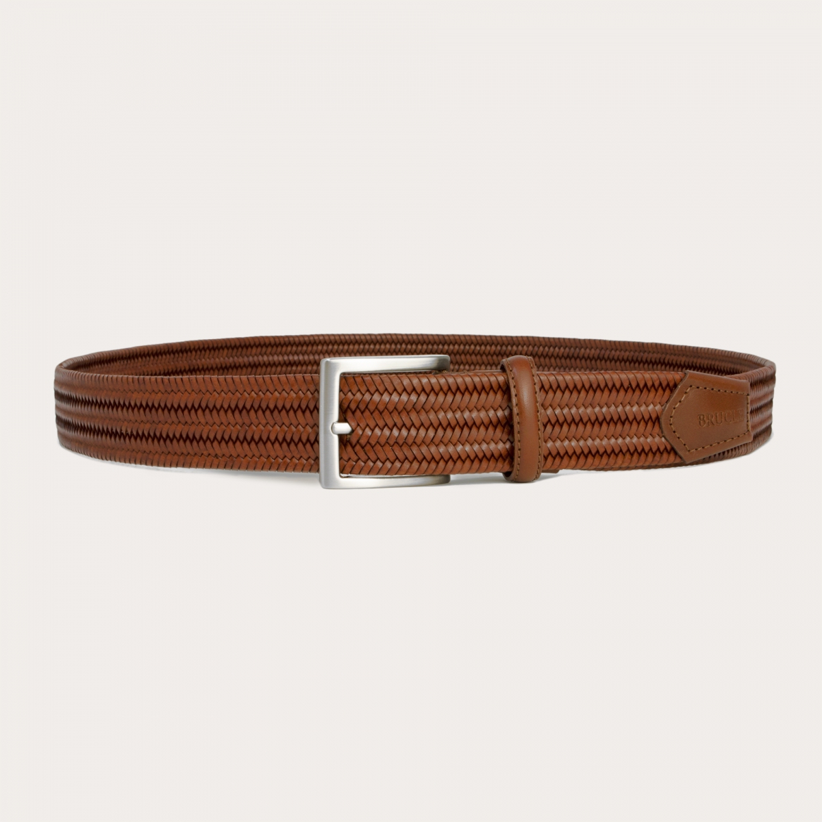 BRUCLE Ceinture tressée élastique cognac en cuir reconstitué