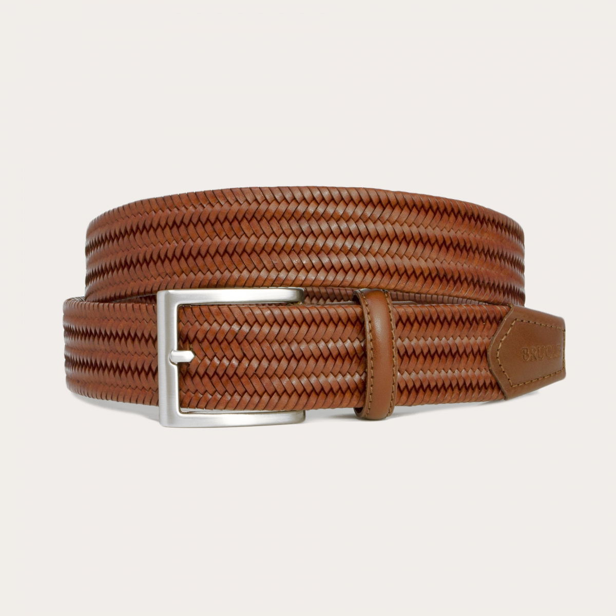 BRUCLE Ceinture tressée élastique cognac en cuir reconstitué