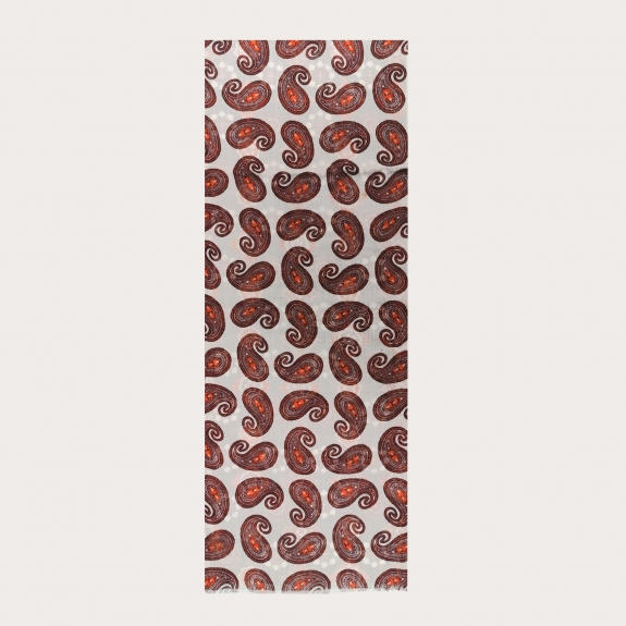 Tubular wool scarf with paisley motif, brown and orange