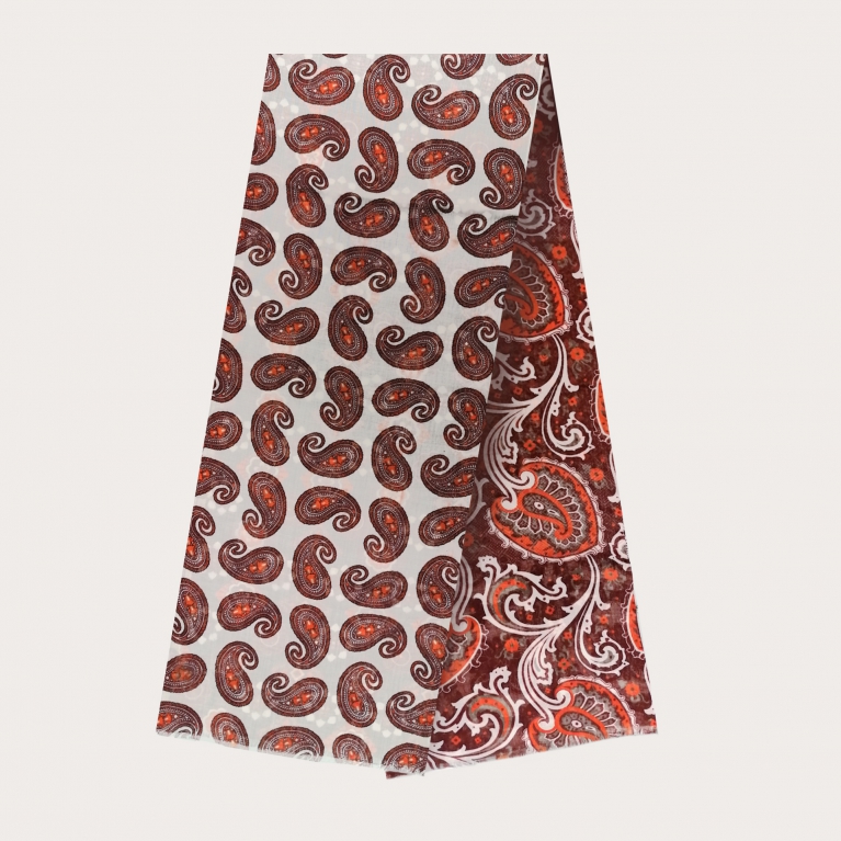 Sciarpa doppiata in pura lana, fantasia paisley marrone e arancio