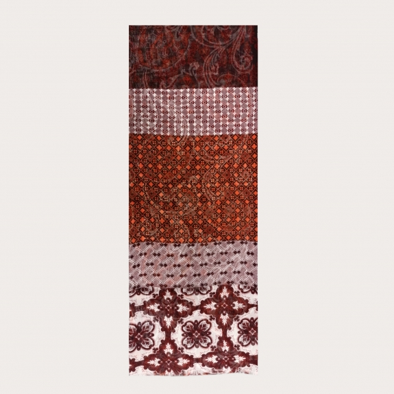 Bufanda de lana tubular con motivo paisley, marrón y naranja