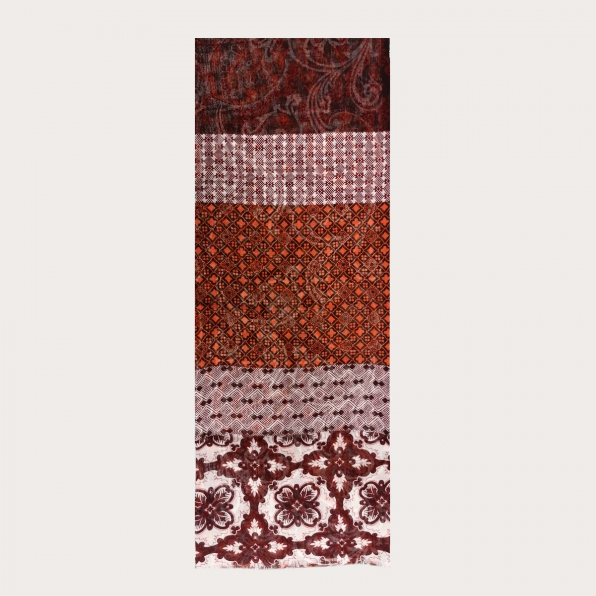 Bufanda de lana tubular con motivo paisley, marrón y naranja