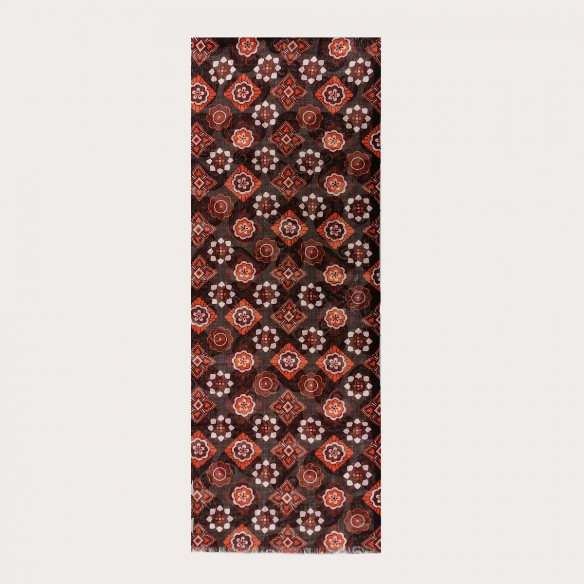 Bufanda de lana tubular con motivo paisley, marrón y naranja