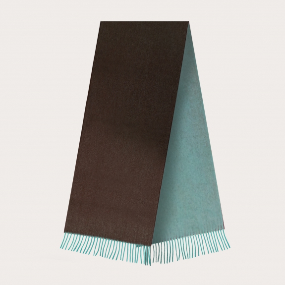 Warm cashmere scarf with fringes, brown and green