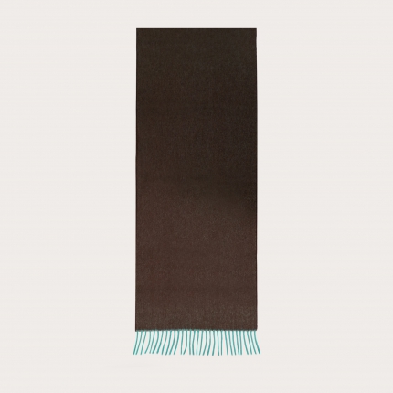 Warm cashmere scarf with fringes, brown and green