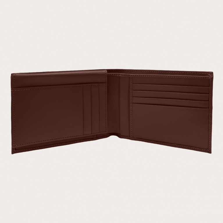 Brucle Men's bifold leather wallet with flap, red english