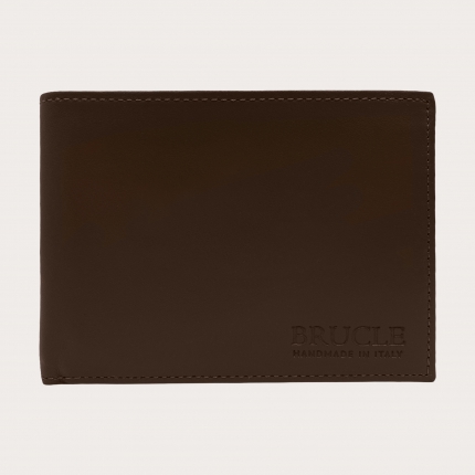 Brucle Men's bifold leather wallet with flap, dark brown