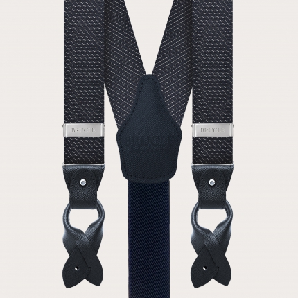 Men's suspenders in silk and lurex, blue dotted pattern