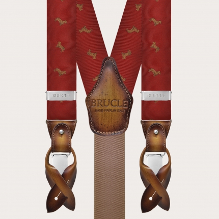 Braces in jacquard silk, red dachshund pattern Color-Red Materials-Silk Size-120cm
