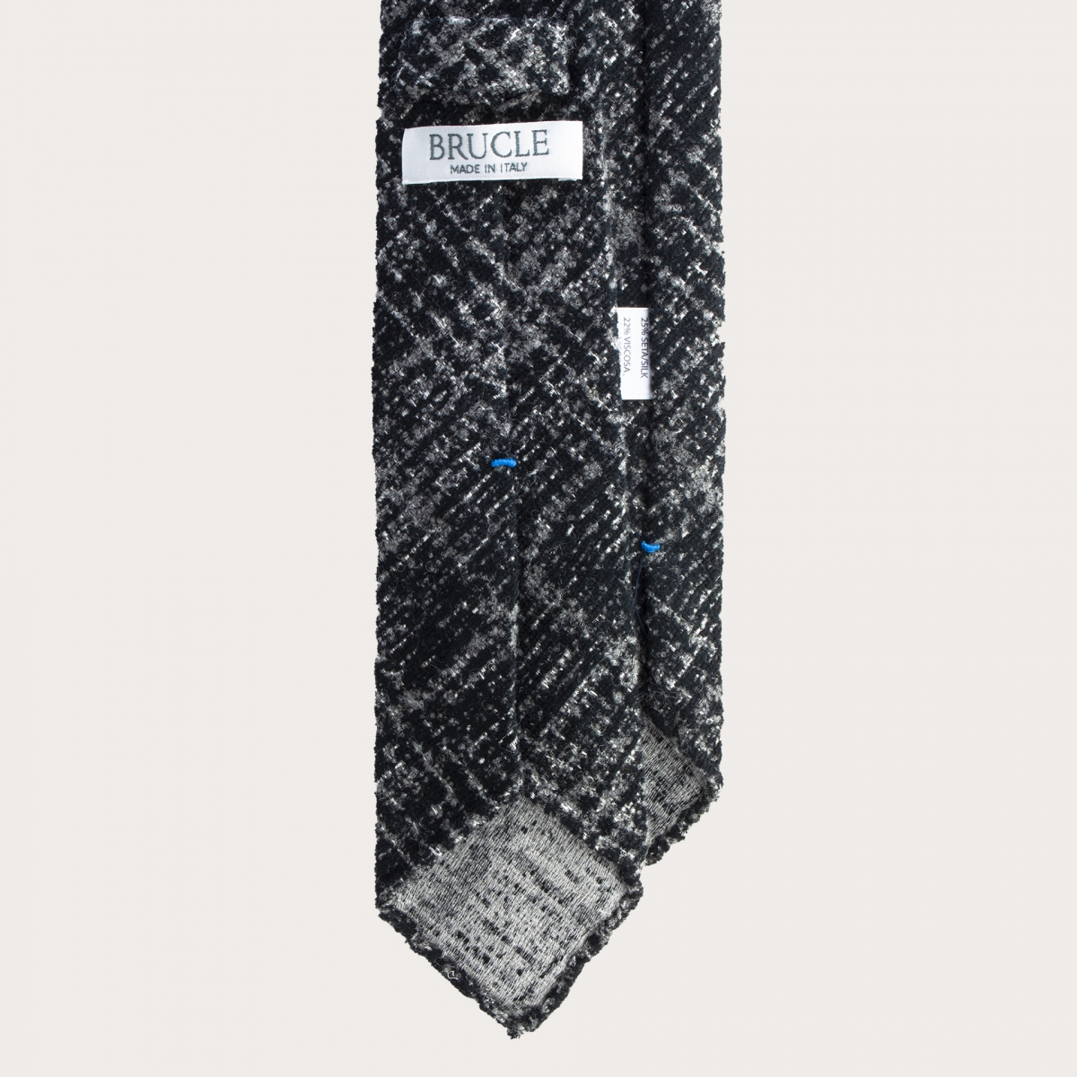 Cravatta sfoderata in lana e seta tartan grigia