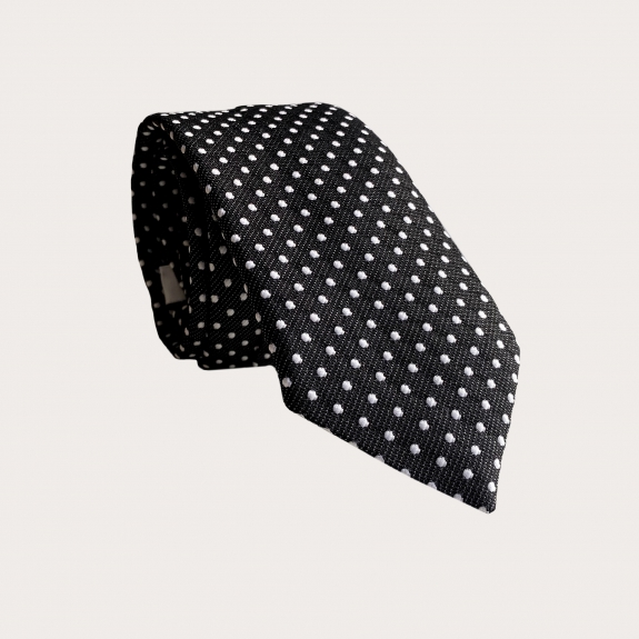 BRUCLE Cravate noir à pois en soie jacquard
