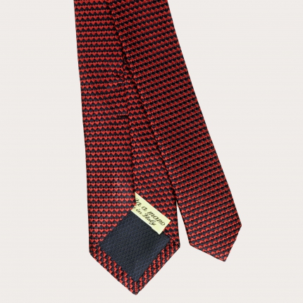 Thin silk necktie, red with heart pattern