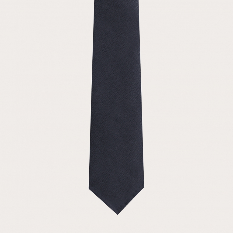 Cravate non doublée en laine vierge et chanvre, bleu marine