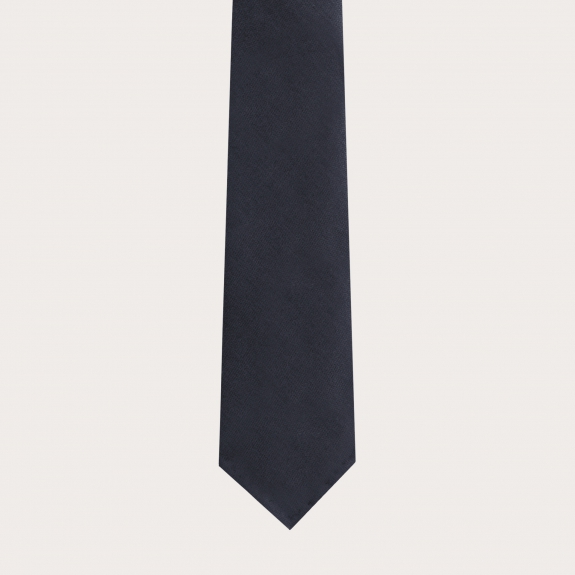 Unlined tie in virgin wool and hemp, navy blue