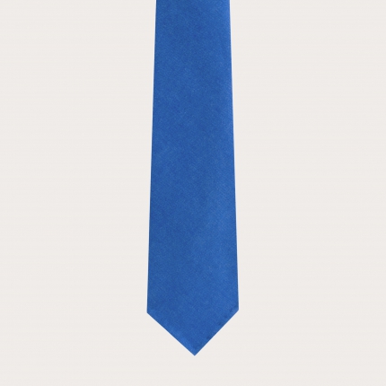 Unlined tie in virgin wool and hemp, royal blue