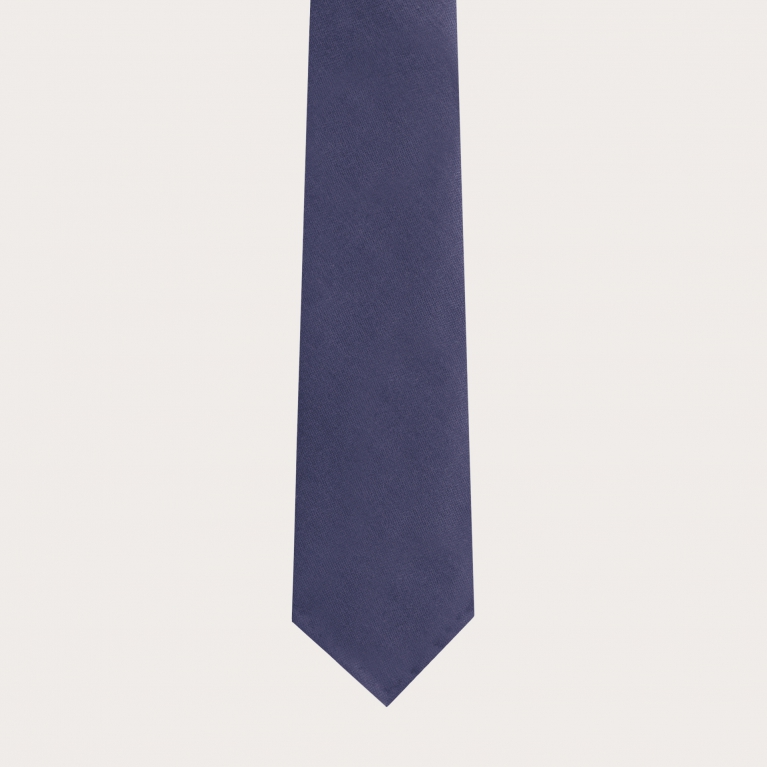 Cravate bleu denim non doublée en laine vierge et chanvre