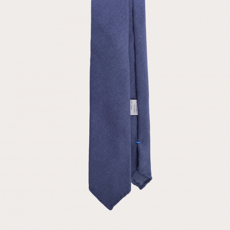 Cravate bleu denim non doublée en laine vierge et chanvre