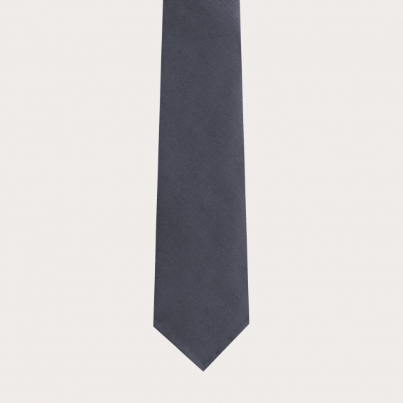 Cravate non doublée en laine vierge et chanvre, gris foncé