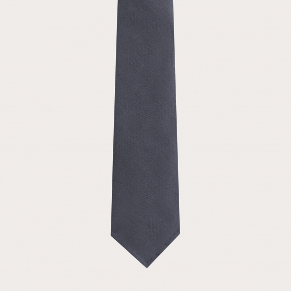 Unlined tie in virgin wool and hemp, dark grey