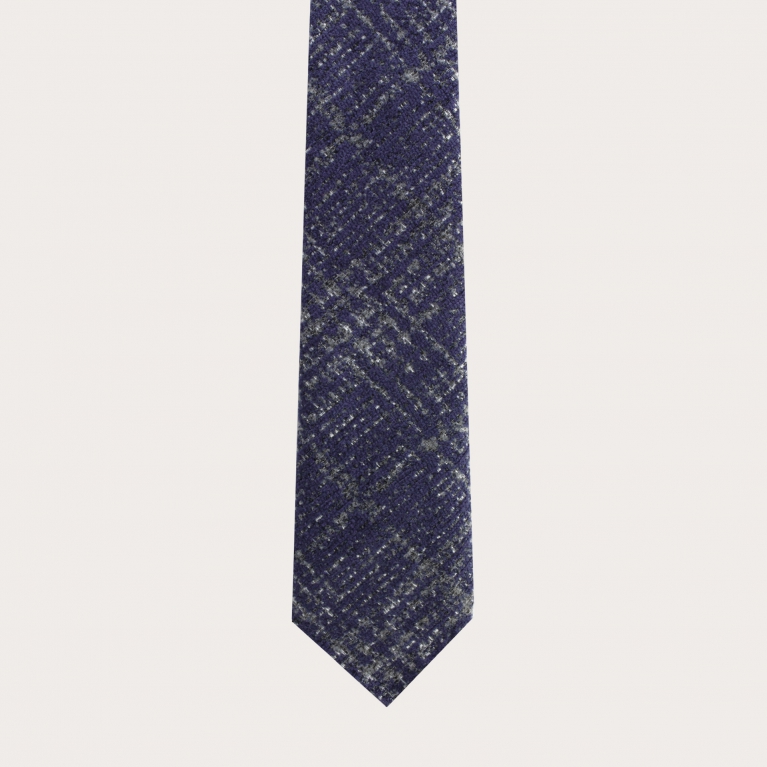 Cravatta sfoderata in lana e seta, tartan blu e grigia