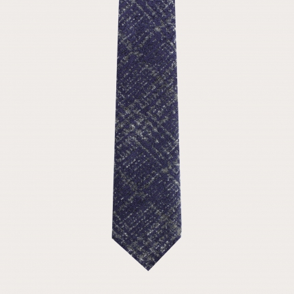 Corbata sin forro de lana y seda, tartán azul y gris