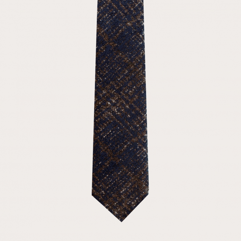 Ungefütterte Krawatte aus Wolle und Seide, blauem und braunem Tartan