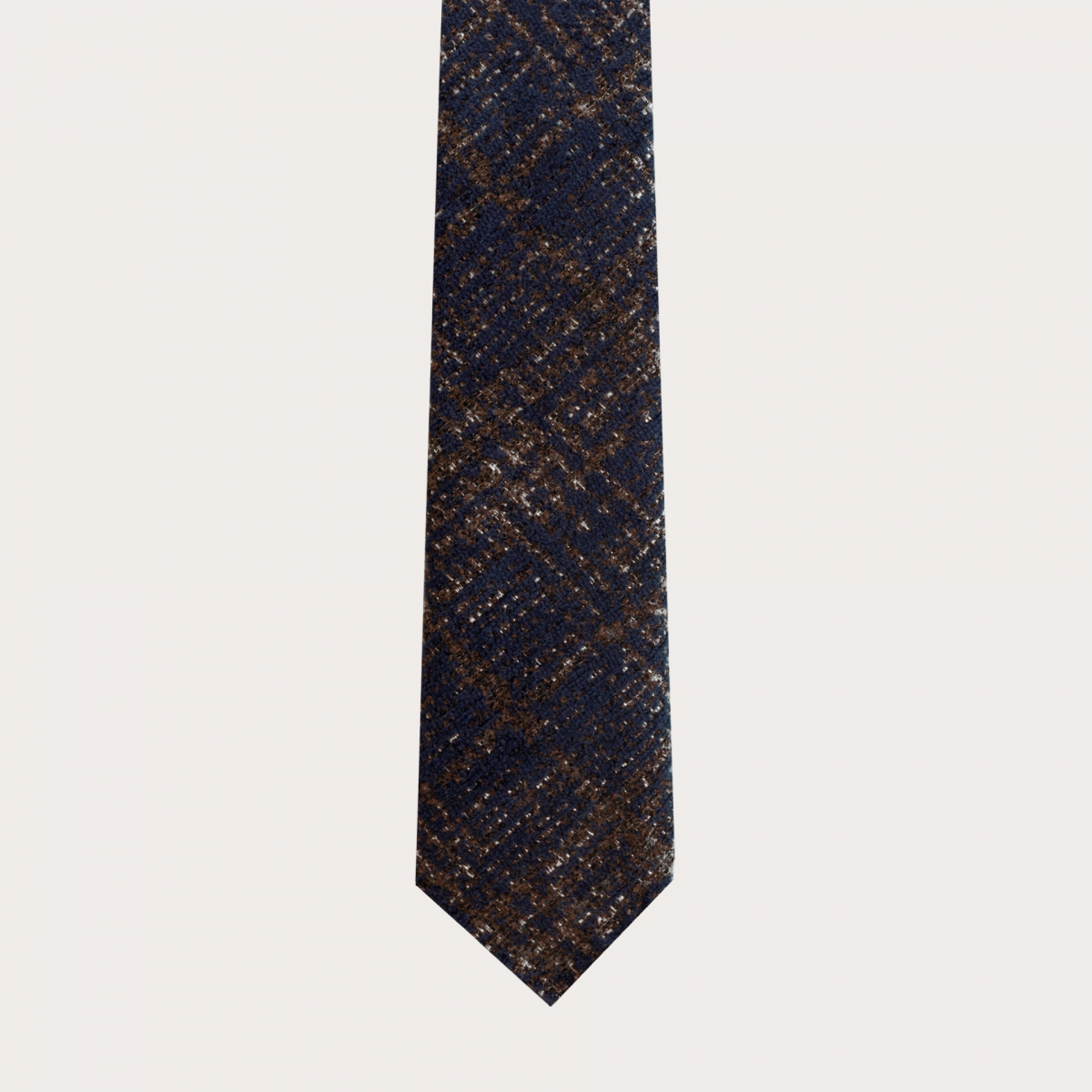 Unlined necktie in wool and silk, blue and brown tartan