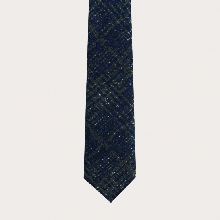 Cravate non doublée en laine et soie, tartan bleu et vert