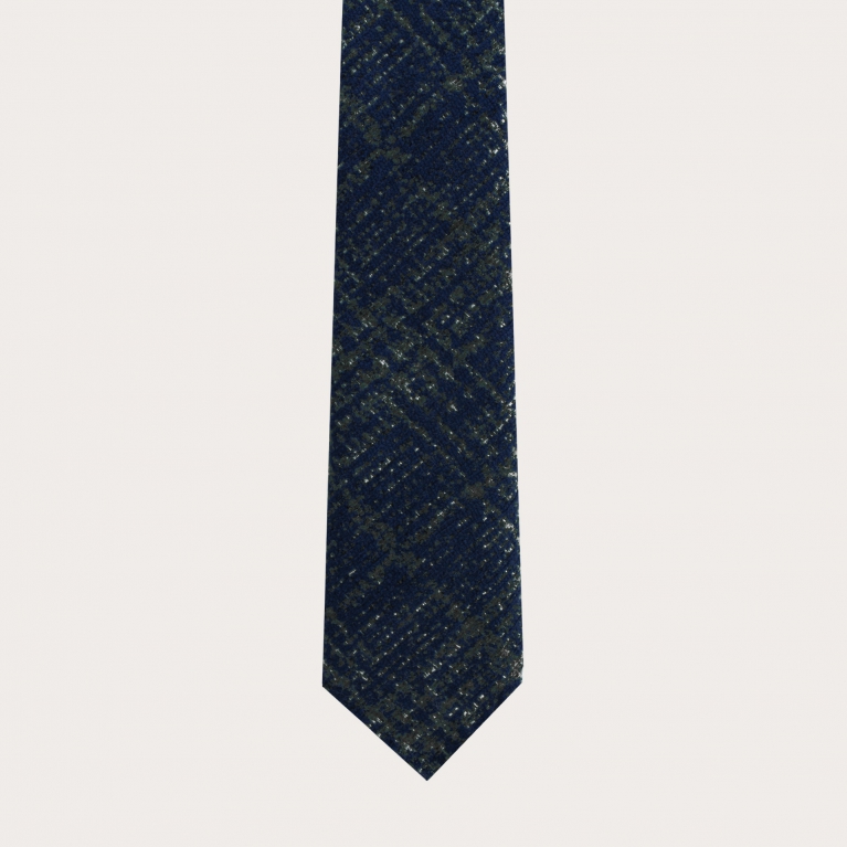 Unlined necktie in wool and silk, blue and green tartan