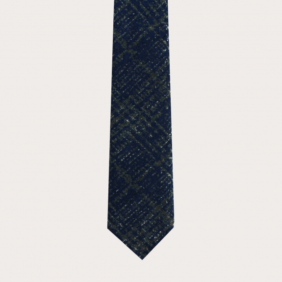 Cravate non doublée en laine et soie, tartan bleu et vert