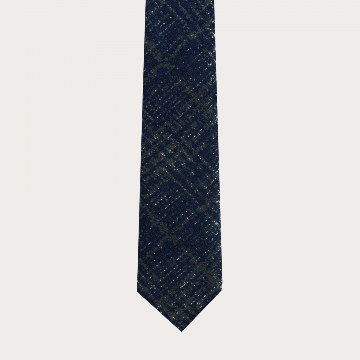 Cravate non doublée en laine et soie, tartan bleu et vert