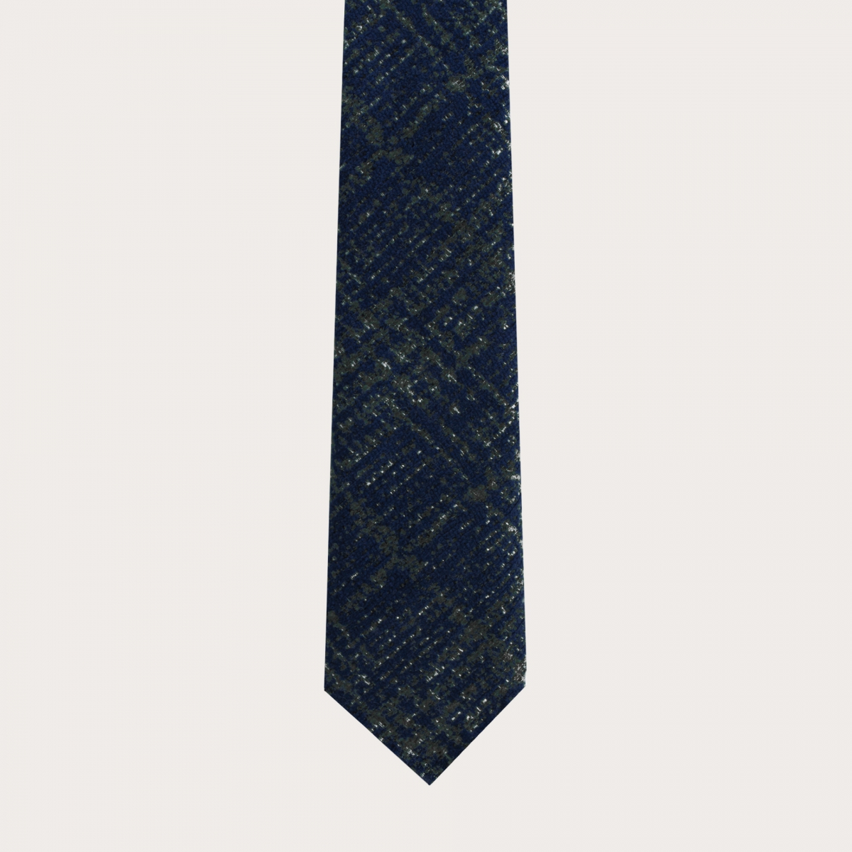 Cravatta sfoderata in lana e seta, tartan blu e verde