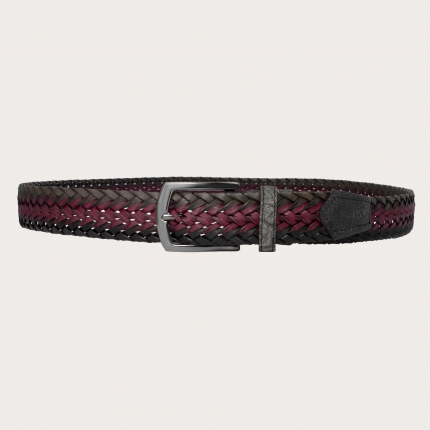 Woven belt in bonded leather, wine, gray and black