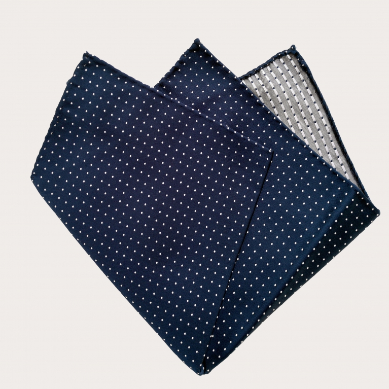 Pocket square print silk blue navy dot