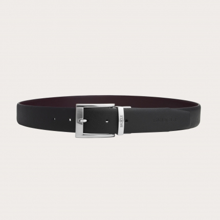 Reversible belt, saffiano black and burgundy
