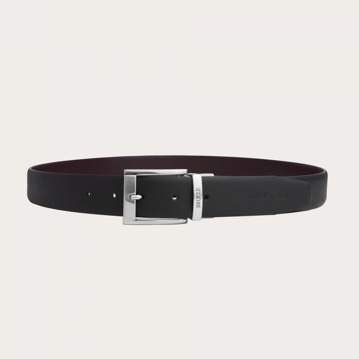 BRUCLE Reversible belt, saffiano black and burgundy