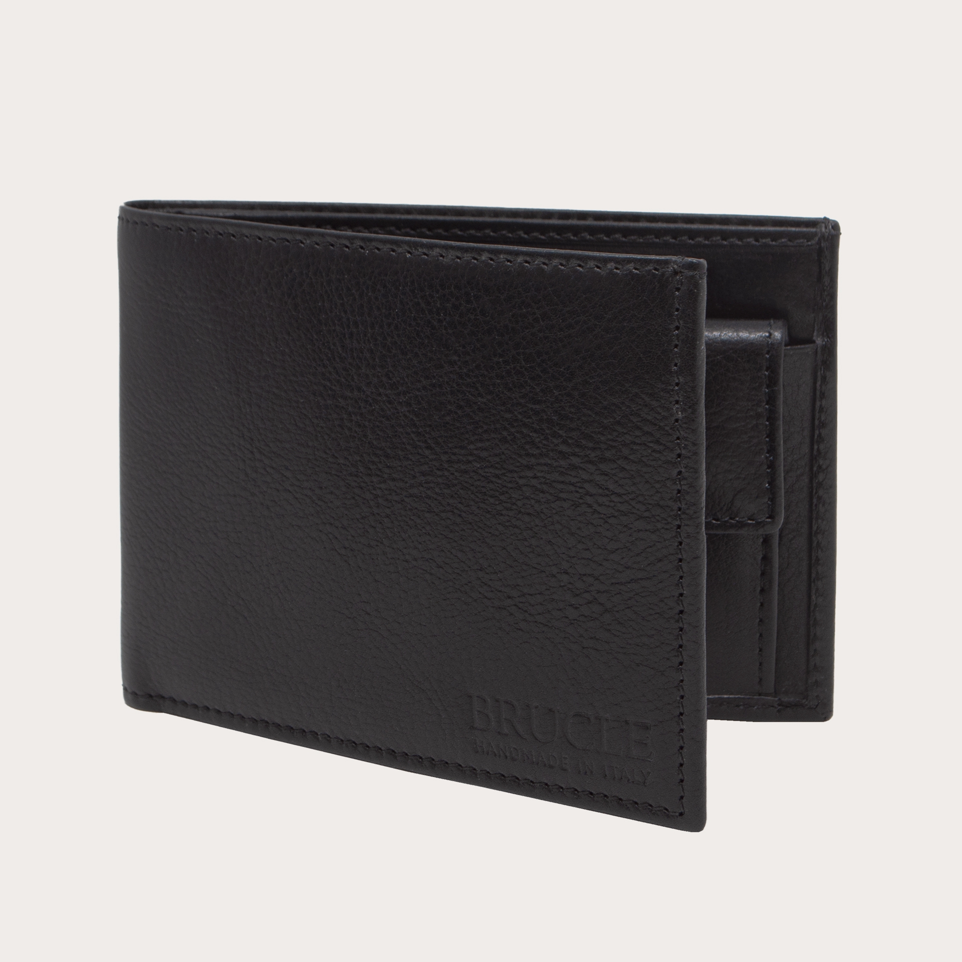 Portefeuille à rabat en cuir avec portemonnaie, noir