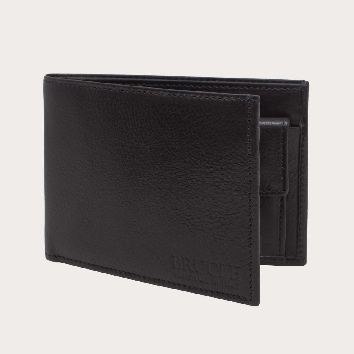Brucle Men's bifold leather wallet with coin purse, black
