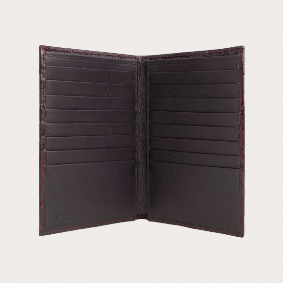 Brucle Portefeuille vertical en cuir croco bordeaux