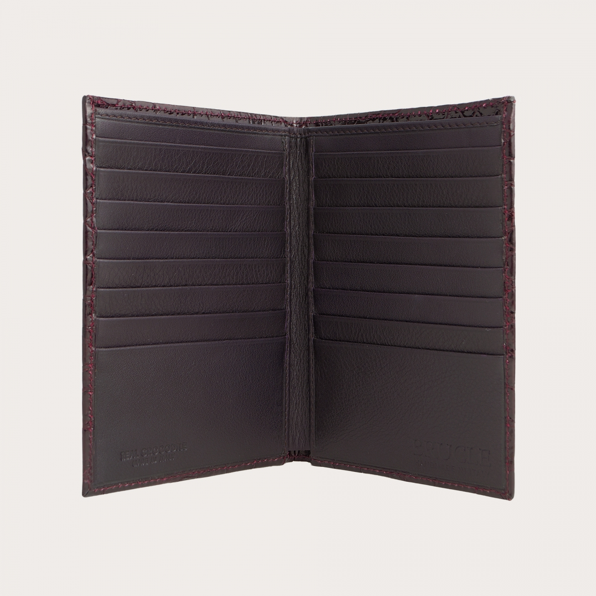 Brucle Portefeuille vertical en cuir croco bordeaux